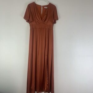 Baltic Born Prague Maxi Dress Womens XL Rust Babydoll Flutter Sleeve Slit